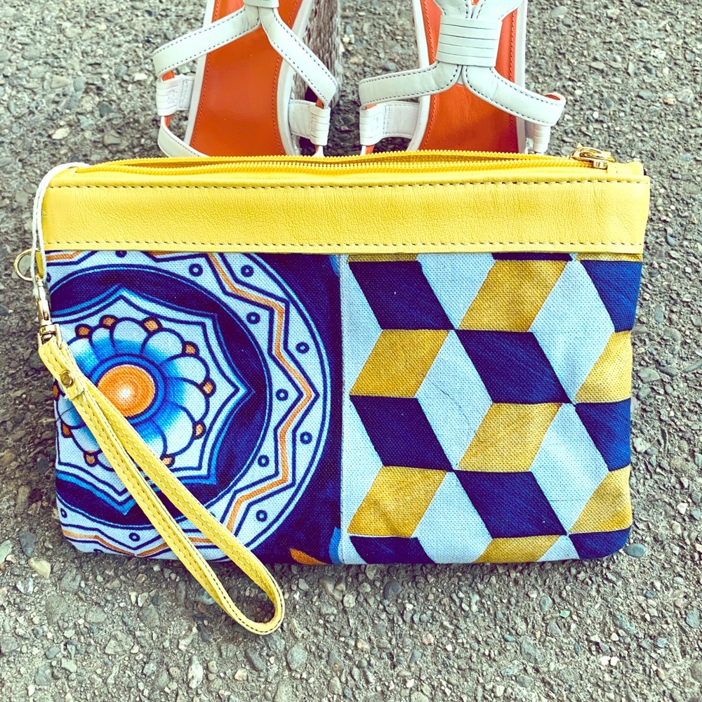 Italian Hand Made Leather and Canvas Wristlet